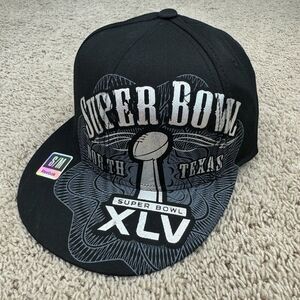 NFL Super Bowl XLV Hat Team Reebok S/M Flex Fit Black Silver North Texas Cap New